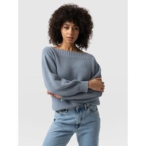 Saint + Sofia Henley Knit Jumper Organic Cotton Sweater Pale Blue Sz M Coastal